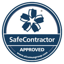 A SafeContractor logo used in the i2 website footer.