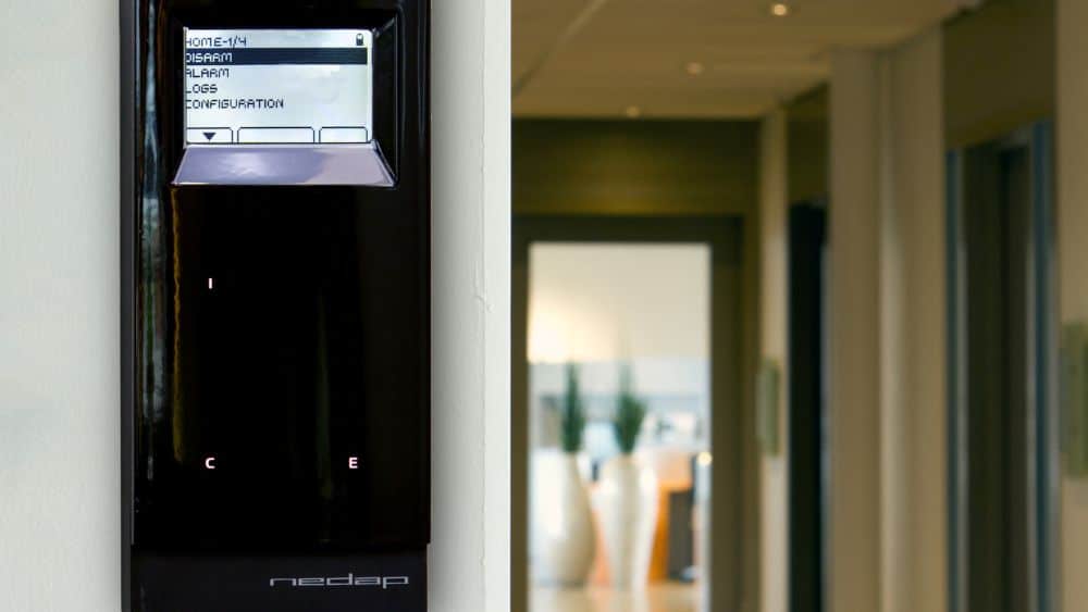 Nedap AEOS Intrusion keypad used to arm, disarm and manage alarms through the AEOS access control platform.