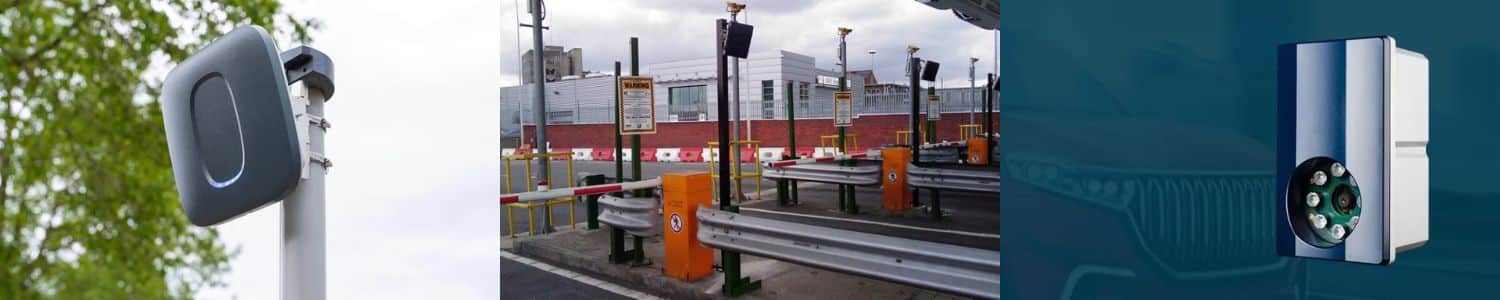 Nedap access control vehicle identification systems showing uPASS, TRANSIT barrier access and ANPR Lumo for perimeter entry.